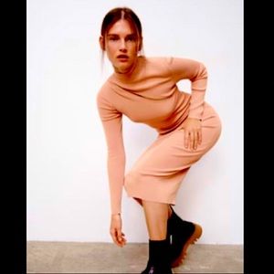 Zara cut-out ribbed dress - dusty pink